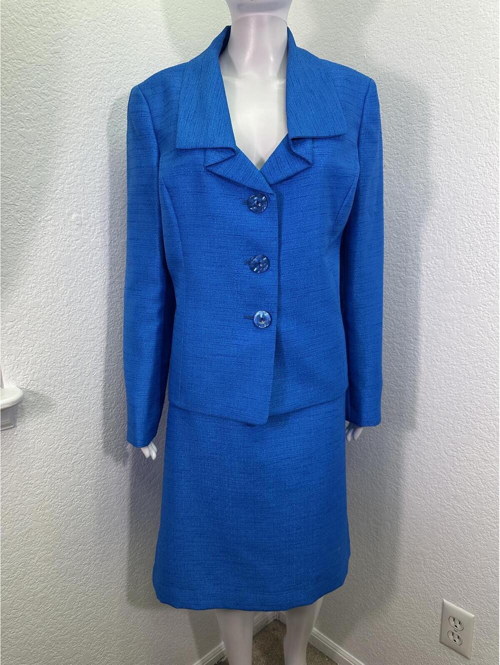 Womens 16 Le Suit Blue Shimmery Blazer Pencil Skirt Corpcore